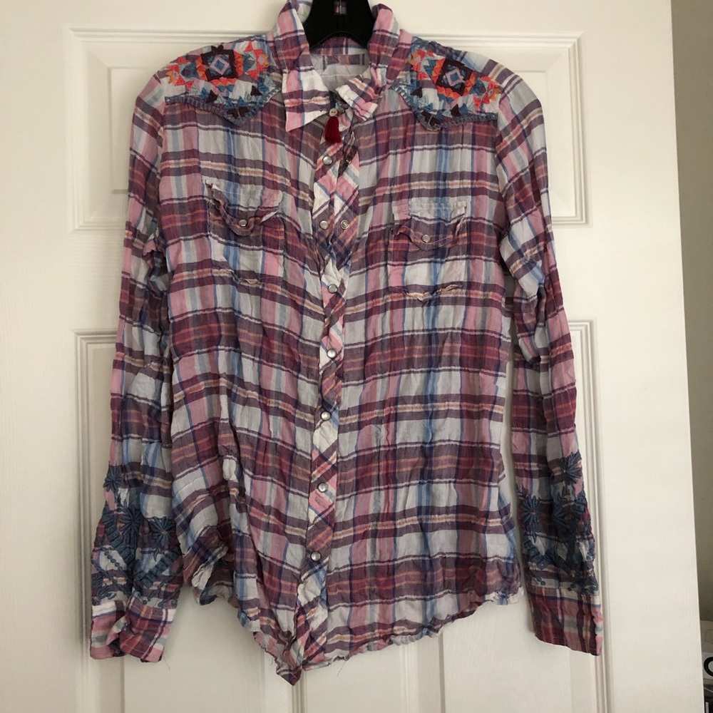 Johnny Was plaid blouse